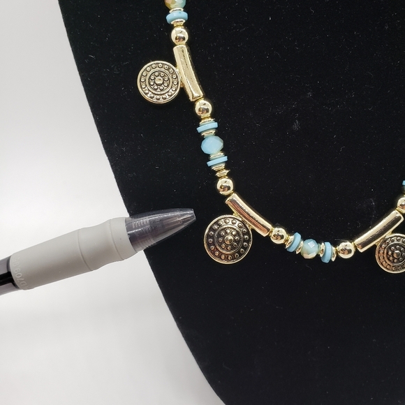Premier Designs Bon Voyage Necklace Turquoise Color Gold tone Reversible Boho - Picture 7 of 7